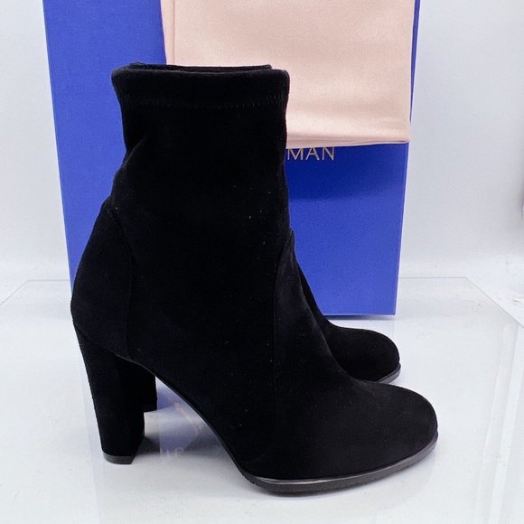 Stuart Weitzman Womens Highland Bootie Heeled Black Stretch Suede EU 35.5/ US 5 - Picture 5 of 11